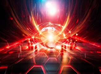 Aufkleber - A miniature Earth glows, encircled by a network of light, symbolizing global connectivity.  Small figures surround it, representing global community and collaboration.