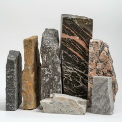 Poster - stone collection representing diversity of geological formations standing on a white background