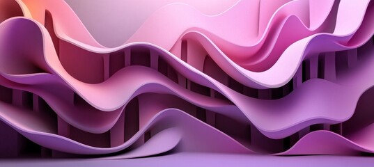 Poster - Pastel Lilac and Pink 3D Wave Pattern, Minimalist Monochromatic Gradient Background for Text