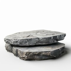 Poster - Two rough gray stone slabs creating a minimalist podium, perfect for showcasing products on a clean white backdrop