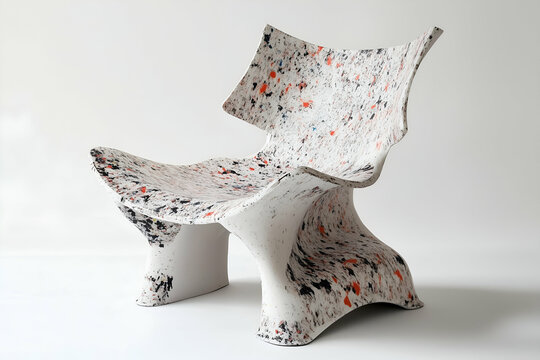 Modern terrazzo chair isolated on white background. Cozy comfortable chair design
