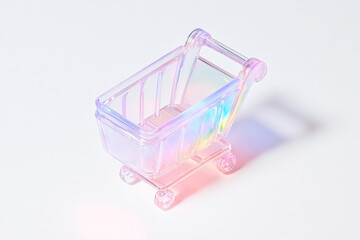 Poster - Colorful flat design shopping cart on a white background representing modern retail and consumerism