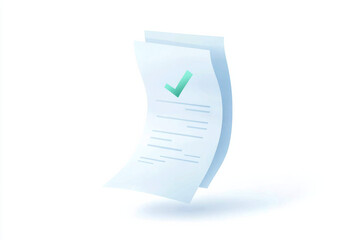Poster - Document with checkmark indicating approval in flat design style on a light background