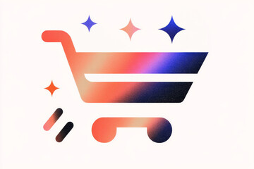 Poster - Shopping cart icon in a flat design style with vibrant colors and sparkling elements