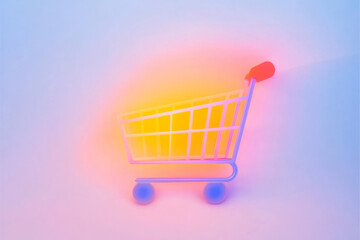 Poster - Shopping cart in flat design with vibrant colors representing online shopping in a modern digital world