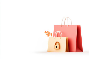 Poster - Creative flat design of shopping bags with a lock symbolizing secure purchases and modern retail trends