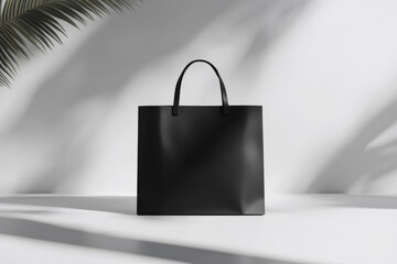 Poster - Sophisticated matte black bag mockup showcasing elegance in a minimalistic setting