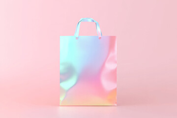 Poster - Vibrant flat-style bag mockup showcasing a holographic design on a pink background