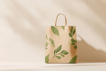 Poster - Elegant bag mockup featuring green leaf designs ideal for eco-friendly products and branding