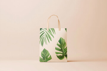 Poster - Sustainable shopping bag mockup featuring tropical leaves for eco-friendly designs