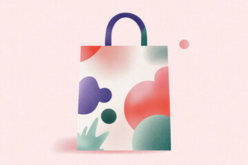 Poster - Colorful bag mockup featuring flat-style vector design with abstract shapes