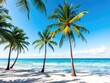 © yuwaree - Sunny day at the beach with palm trees and calm ocean waters, sand, tropical, palm trees