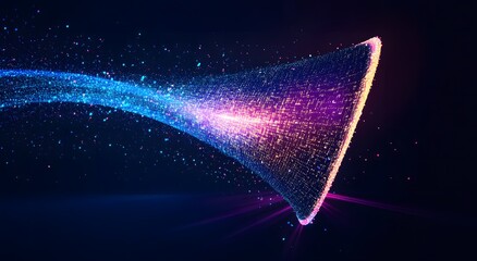 Poster - Abstract digital data technology flowing in a bright funnel digital illustration. Big digital funnel technology concept with data collection, analysis and advanced technology information.