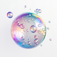 Wall Mural - Multicolored round soap bubbles on a white background 