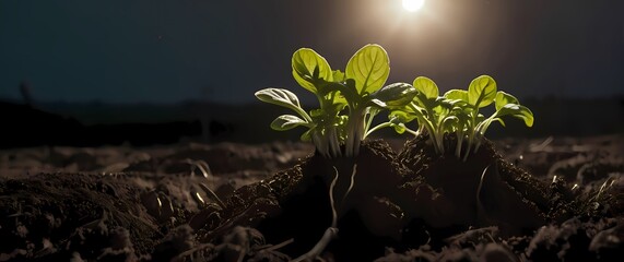 Wall Mural - earthy closeup of potatoes sprouting robustly from rich soil symbolizing growth and connection to th
