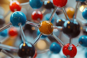 Poster - Colorful molecular structure model representing atoms and bonds forming chemical compounds