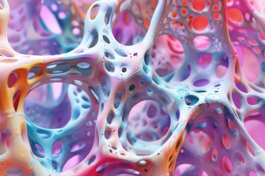 Microscopic view of a colorful organic structure forming an intricate network, ideal for visualizing biological processes