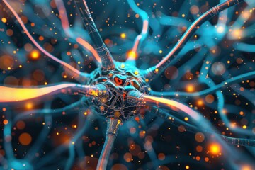 Poster - Close up of a neuron transmitting electrical and chemical signals in the nervous system