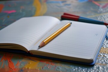 Poster - Open notebook with a pencil resting on top, inviting creative writing or note taking