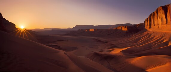 Wall Mural - Dramatic oil painting of desert canyons during sunset shadows and light converging to emphasize the terrains stunning shapes and colors