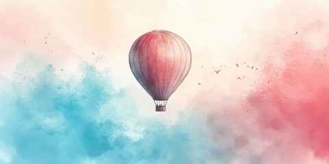  Hot Air Balloon Soaring Through Pastel Sky With Birds