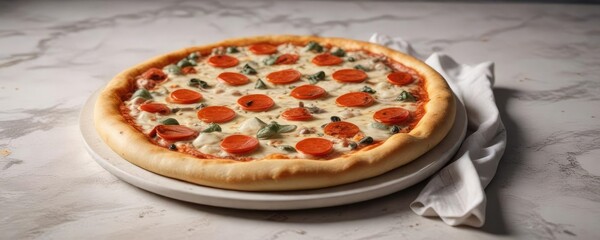 Uncooked and fresh pizza dough on a marble surface in a plate , empty, kitchenware, plate