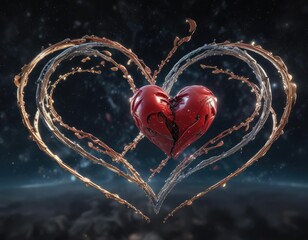 Wall Mural - two intertwined hearts, falling into infinite cosmic heart, journey, stars
