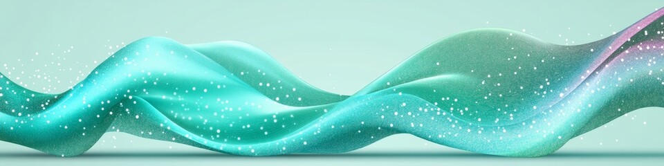Poster - abstract flowing aqua and chartreuse stream with subtle shimmering particle effects, 3d illustration