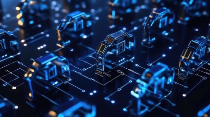 Poster - Abstract blockchain security concept with quantum encryption and decentralized computing nodes.