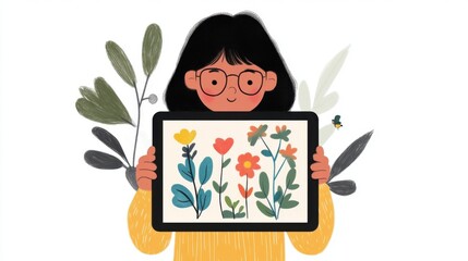 Fototapete - Illustration of people using tablets, notebooks to view information or work, bright colors.