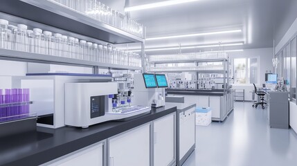 Poster - AI-powered system designing synthetic viruses for advanced medical research in a controlled lab environment.