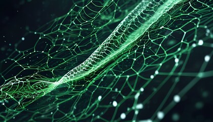 Poster - Dynamic green network visualization digital space abstract art technology close-up data representation