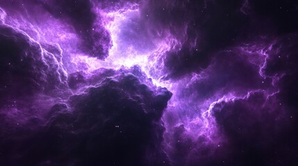 Poster - Purple nebula in deep space with dark purple and black tones visible in the cosmos