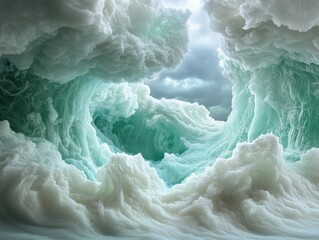 Poster - Large ocean wave with digital textures in realistic photography capturing natures power
