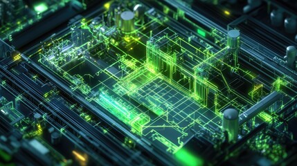 Poster - A futuristic green energy plant using AI-driven systems for maximum efficiency.