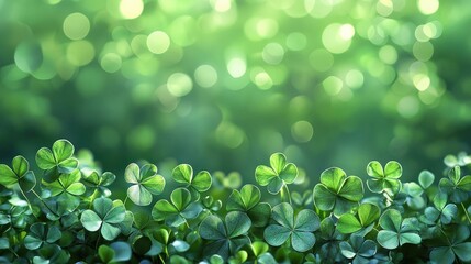 Poster - Lush Green Background Featuring Delicate Clovers and Soft Bokeh Effect for Nature Lovers and Outdoor Enthusiasts