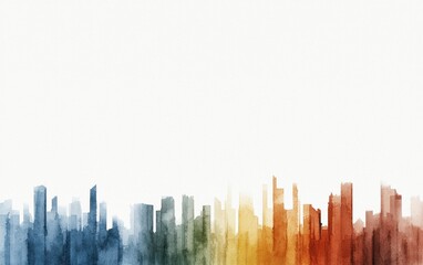 Poster - Abstract watercolor city skyline in soft colors creating a soothing artistic landscape with gentle gradient transition