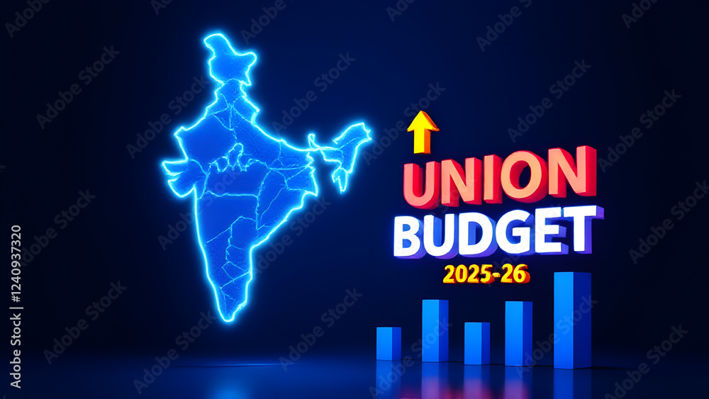Indian union budget 2025, 2025-26 concept with India rupee, 3D ...