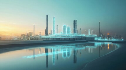 Poster - A futuristic industrial innovation hub with cutting-edge AI technology.