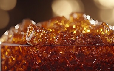 Fototapete - Close-up iced cola drink, bokeh background, refreshment