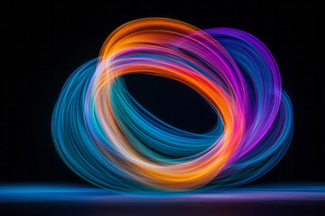 Poster - a dynamic long-exposure photograph capturing colorful led light trails swirling in the dark, creatin