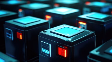Fototapete - Close-up of a futuristic blockchain-based voting system ensuring transparency and security.