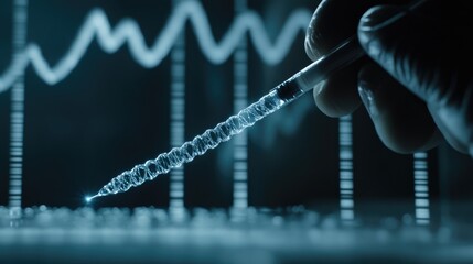 Poster - Close-up of CRISPR molecular scissors cutting a synthetic DNA strand, futuristic genetic engineering.