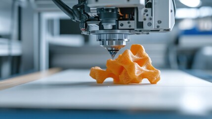 Poster - Futuristic D printer assembling a robotic arm with real-time precision scanning.