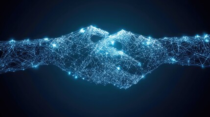 Poster - Futuristic blockchain ledger processing smart contracts with automated digital agreements.