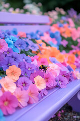 Poster - A vibrant macro shot of bumblebees pollinating fresh spring flowers, symbolizing the awakening life and energy of a garden in bloom,
