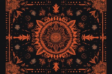Poster - Intricate Orange Mandala Design on Black Background