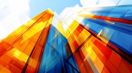 Wall Mural - Modern glass skyscraper, city, blue sky, architecture, urban design, business