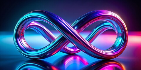 Poster - Abstract 3D Neon Blue Pink Infinity Glossy Reflection Shape Stock Photo