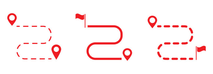 Poster - Dot line path route travel banner illustration with location map pin icon. Route location icon two pin sign and dotted line.